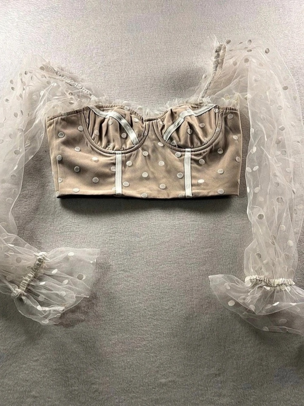 Runaway Polka Dot Crop Top in Tan & White Size XS Like New